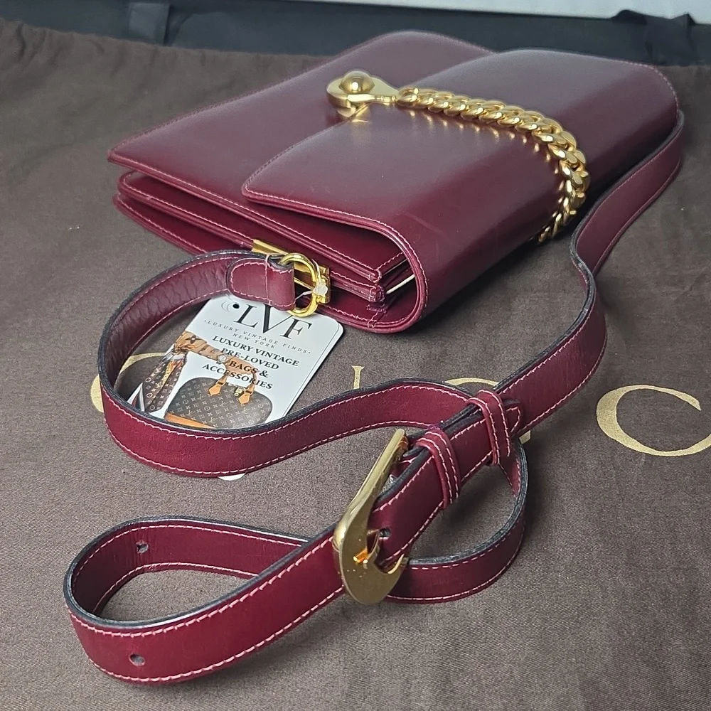 Gucci Boutique 1970s RARE  Bordeaux Leather 2way Bag Very limited Production - Picture 3 of 17